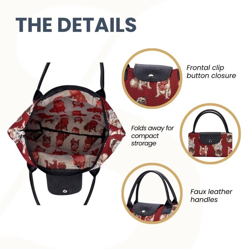 Signare Tapestry Foldable Tote Bag Reusable Shopping Bag Grocery Bag With Pug Dog (FDAW-PUG) - Image 4